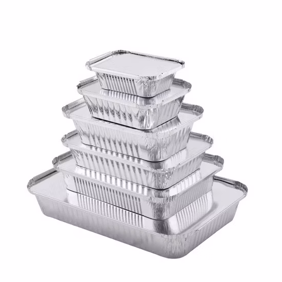 Plateau de cuisson de gâteau en aluminium jetable de conteneurs rectangulaires de papier d'aluminium de prix d'usine avec couvercle